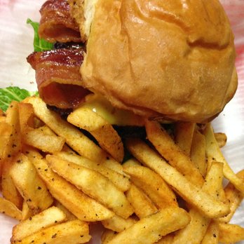 Lebowski's Grill - Bacon cheeseburger with seasoned fries. - Burgers Near Me - Austin, Texas Lebowski's Grill - Bacon cheeseburger with seasoned fries. - Burgers Near Me - Austin, Texas