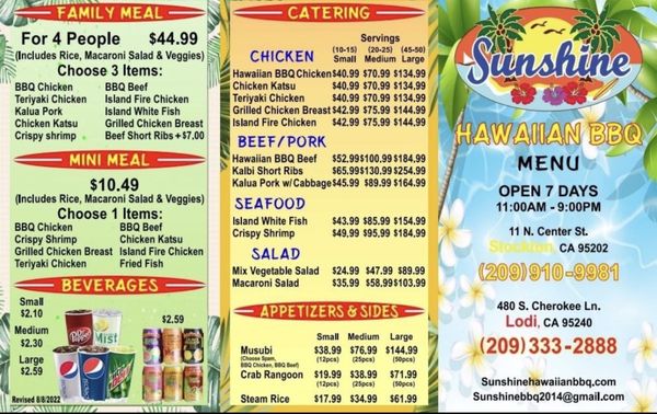 Menu photo 2 Sunshine Hawaiian BBQ Lodi, CA Menu photo 2 Sunshine Hawaiian BBQ Lodi, CA