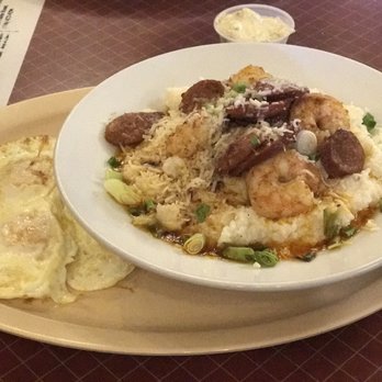 Stagecoach Restaurant - Cheesy shrimp & grits with andouille sausage, and egg over medium, and a drop biscuit. No flavor. Dry biscuit but the egg was good. - Breakfast & Brunch Near Me - Sacramento, California Stagecoach Restaurant - Cheesy shrimp & grits with andouille sausage, and egg over medium, and a drop biscuit. No flavor. Dry biscuit but the egg was good. - Breakfast & Brunch Near Me - Sacramento, California