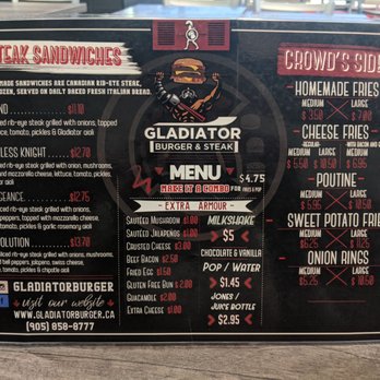 Gladiator Burger & Steak - Menu - steak sandwiches, extras, and sides - Burgers Near Me - Mississauga, Ontario