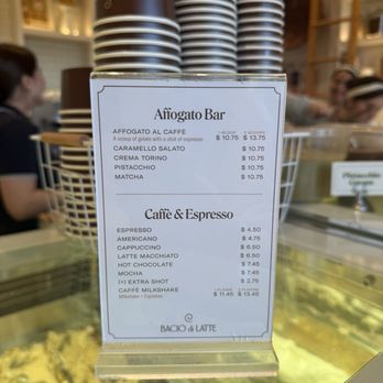 Bacio di Latte - Affogato and caffe espresso menu - Gelato Near Me - Newport Beach, California