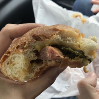 Czech Stop - The inside of the sausage, cheese, jalapeño klobasnik - Bakeries Near Me - West, Texas Czech Stop - The inside of the sausage, cheese, jalapeño klobasnik - Bakeries Near Me - West, Texas