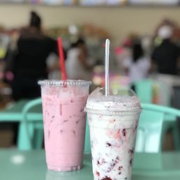 Fresas con crema... strawberries with cream .. the other one is Mexican Fruit Punch.