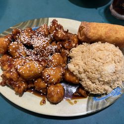 Yen Ching - Sesame Chicken with Fried Rice and pork egg roll