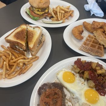 Eggs Up Grill - Left: Patty Mely, American burger, Chicken & Waffles, Steak & Eggs - Breakfast & Brunch Near Me - Murfreesboro, Tennessee Eggs Up Grill - Left: Patty Mely, American burger, Chicken & Waffles, Steak & Eggs - Breakfast & Brunch Near Me - Murfreesboro, Tennessee