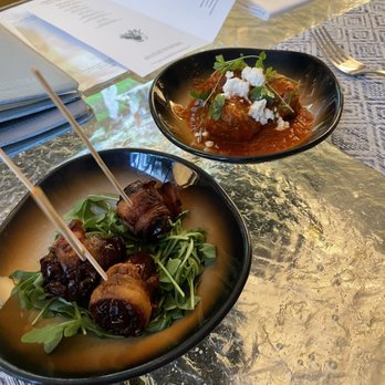 Boulud Sud Miami - Bacon wrapped dates and meatballs - Mediterranean Near Me - Miami, Florida Boulud Sud Miami - Bacon wrapped dates and meatballs - Mediterranean Near Me - Miami, Florida