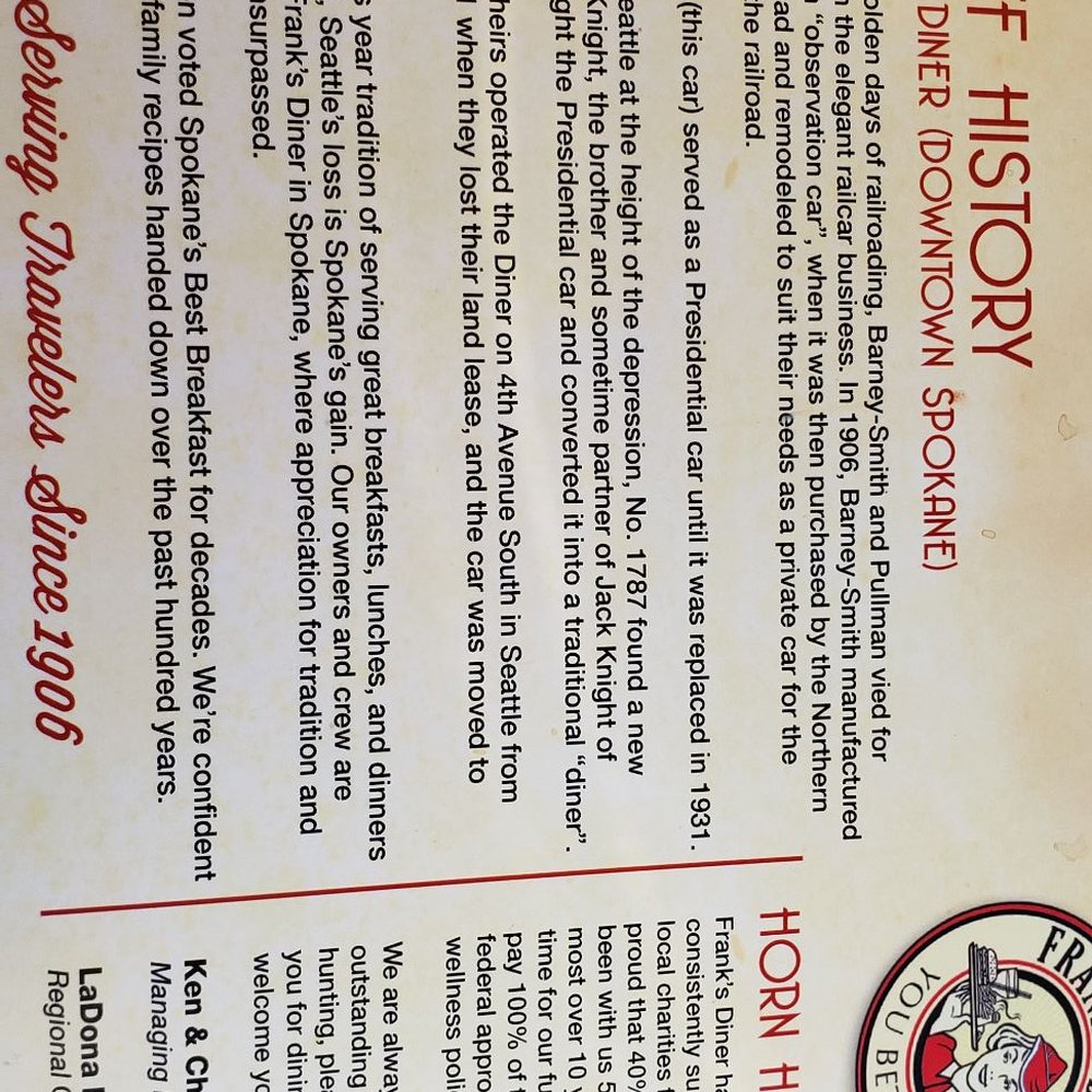 Frank's Diner - History of Frank's. - Diners Near Me - Spokane, Washington Frank's Diner - History of Frank's. - Diners Near Me - Spokane, Washington