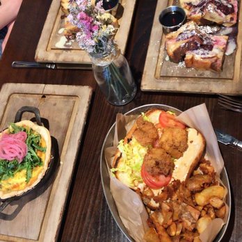 River Roast - Brunch ft the Quiche, Fried Shrimp Po-Boy, and two orders of the Baked French Toast - American Near Me - Chicago, Illinois River Roast - Brunch ft the Quiche, Fried Shrimp Po-Boy, and two orders of the Baked French Toast - American Near Me - Chicago, Illinois