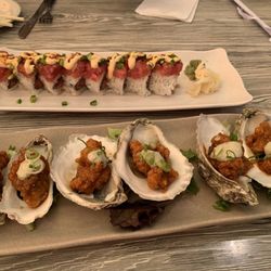 Turk's Seafood - Hot honey oysters and spicy tuna roll (not sure which one)