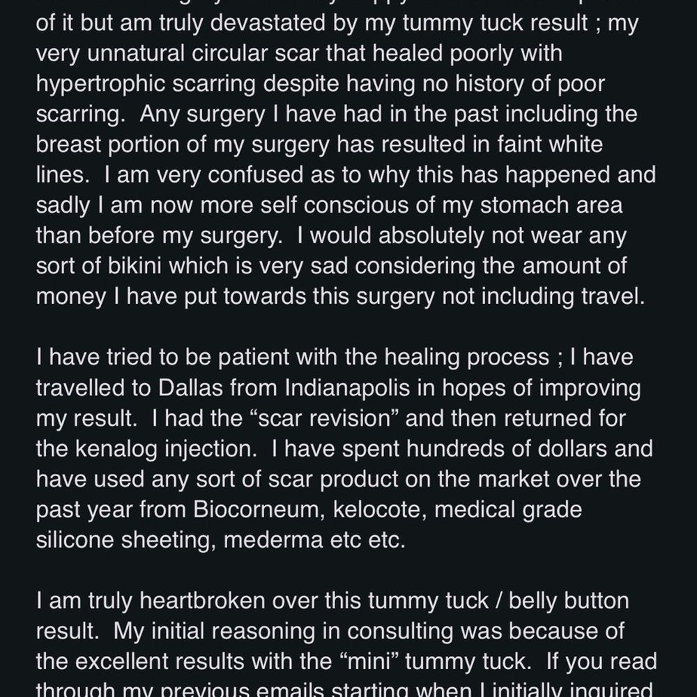 Dallas Plastic Surgery Institute - One year followup correspondence concern unanswered by Dr Burns or staff. - Plastic Surgeons Near Me - Dallas, Texas