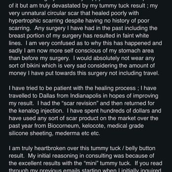 Dallas Plastic Surgery Institute - One year followup correspondence concern unanswered by Dr Burns or staff. - Plastic Surgeons Near Me - Dallas, Texas Dallas Plastic Surgery Institute - One year followup correspondence concern unanswered by Dr Burns or staff. - Plastic Surgeons Near Me - Dallas, Texas