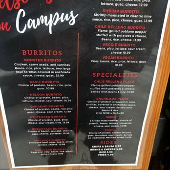 Nelson’s On Campus - Menu - Mexican Near Me - Eugene, Oregon