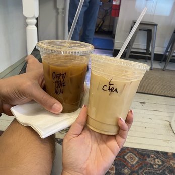 Colonial Cafe - L: Dirty chai - R: Caramel iced latte - Cafes Near Me - Mount Holly, New Jersey