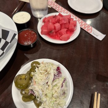 ChiMek - Pickled radish, coleslaw, jalapeños from the self serve bar - Korean Near Me - Santa Clara, California