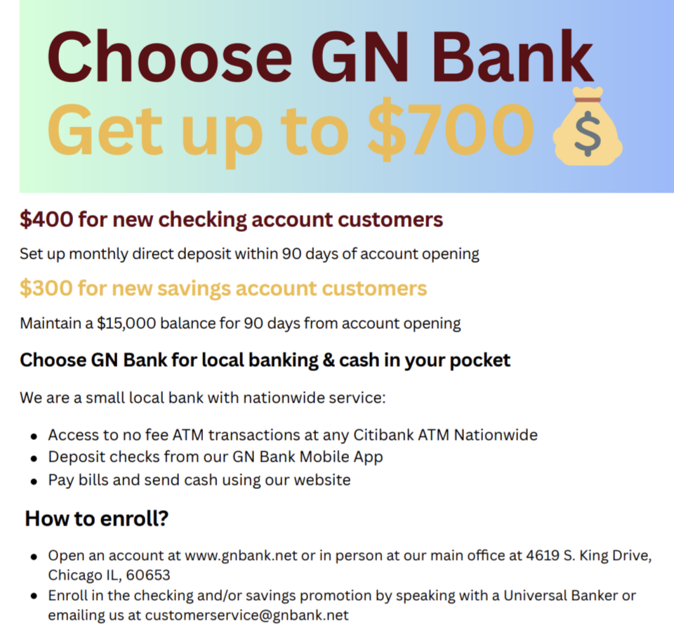 GN BANK Updated September 2024 4619 S King Dr, Chicago, Illinois