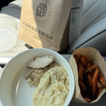 Flower Child - Smashed Gold Potato, Chicken, Roasted Sweet Potato Fries - New American Near Me - Omaha, Nebraska