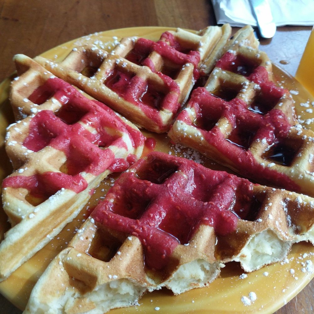 Moosewood Restaurant - Buttermilk strawberry waffles - New American Near Me - Ithaca, New York Moosewood Restaurant - Buttermilk strawberry waffles - New American Near Me - Ithaca, New York