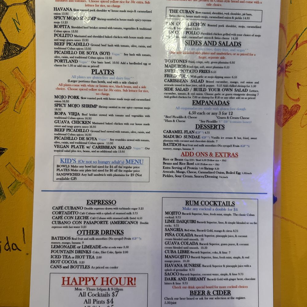 Cubo - Menu - Cuban Near Me - Portland, Oregon