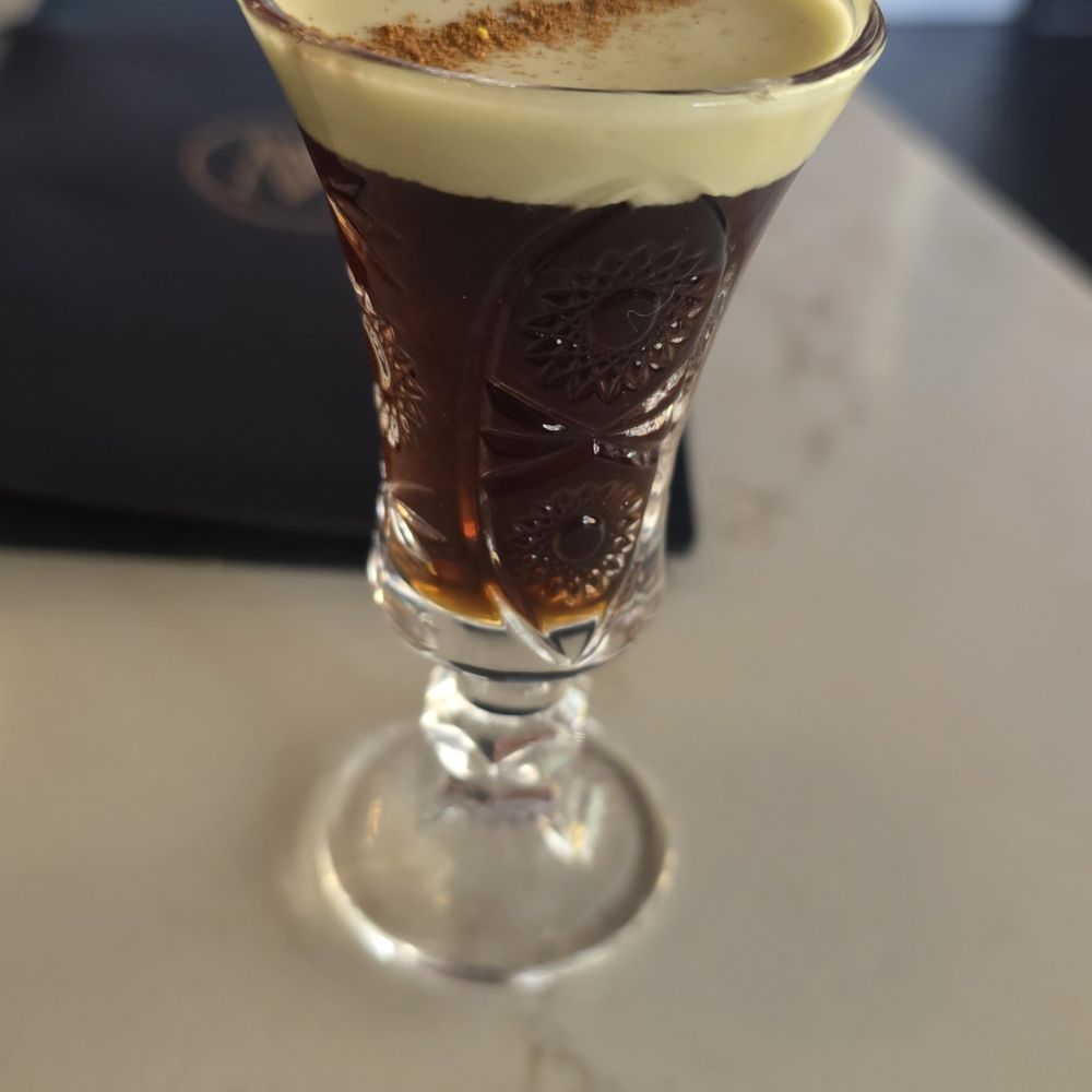 Mimoza Mediterranean Restaurant - specialty shot with coffee, cream, pistachio goodness - Mediterranean Near Me - San Diego, California
