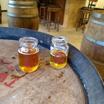 Brewery Twenty Five - two glasses of beer on a barrel - Breweries Near Me - San Juan Bautista, California