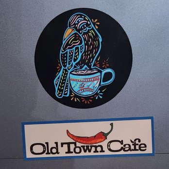 Old Town Cafe - a bird sitting on a cup of coffee - New Mexican Cuisine Near Me - Albuquerque, New Mexico