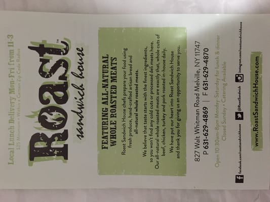 Menu photo 8 Roast Sandwich House Melville, NY