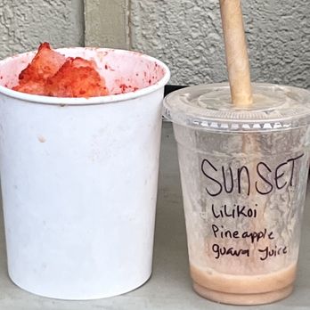 Mountain Magic Shave Ice - tamarind, passion and pineapple with li hing mui powder on top. sunset smoothie with lilikoi, pineapple and guava juice. - Shaved Ice Near Me - Waianae, Hawaii Mountain Magic Shave Ice - tamarind, passion and pineapple with li hing mui powder on top. sunset smoothie with lilikoi, pineapple and guava juice. - Shaved Ice Near Me - Waianae, Hawaii