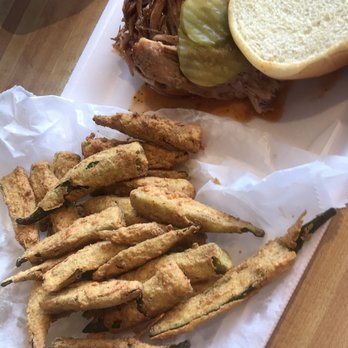 Saw's Soul Kitchen - Fried okra (whole) + Pork Sandwich - Barbeque Near Me - Birmingham, Alabama Saw's Soul Kitchen - Fried okra (whole) + Pork Sandwich - Barbeque Near Me - Birmingham, Alabama