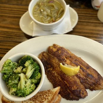 Campfire Grill Texas Kitchen - Blackened Catfish, green beans, steamed broccoli and toast - Comfort Food Near Me - Watauga, Texas Campfire Grill Texas Kitchen - Blackened Catfish, green beans, steamed broccoli and toast - Comfort Food Near Me - Watauga, Texas