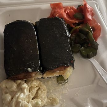 Aloha Specialties - my leftovers - amazing japanese pickles, ginger and mac salad with 2 Spam musubis. - Hawaiian Near Me - Las Vegas, Nevada Aloha Specialties - my leftovers - amazing japanese pickles, ginger and mac salad with 2 Spam musubis. - Hawaiian Near Me - Las Vegas, Nevada