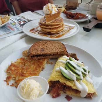 Broken Yolk Cafe - No Name omelet (half order) and pumpkin pie pancakes - Breakfast & Brunch Near Me - Del Mar, California