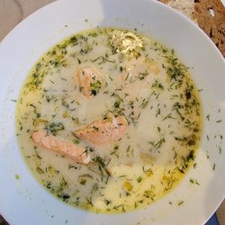 Salmon soup with gluten free bread