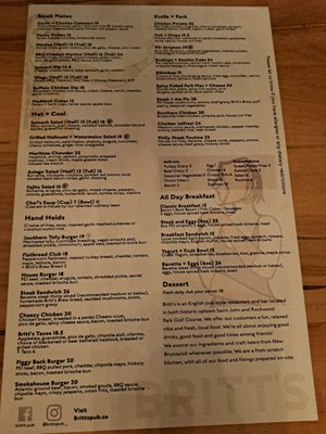 Menu photo 2 Britt's Pub and Eatery Saint John, NB