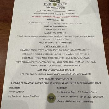 Cavana's Pub & Grub - Menu - Pubs Near Me - Sutter Creek, California
