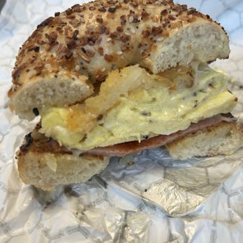 The Breakfast Nook - Everything bagel with bacon, egg, cheese, hash brown, and pork roll. - Breakfast & Brunch Near Me - Sicklerville, New Jersey The Breakfast Nook - Everything bagel with bacon, egg, cheese, hash brown, and pork roll. - Breakfast & Brunch Near Me - Sicklerville, New Jersey