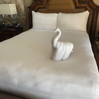 Pacific Terrace Hotel - Room was made up and I got a towel animal on my bed - San Diego, CA