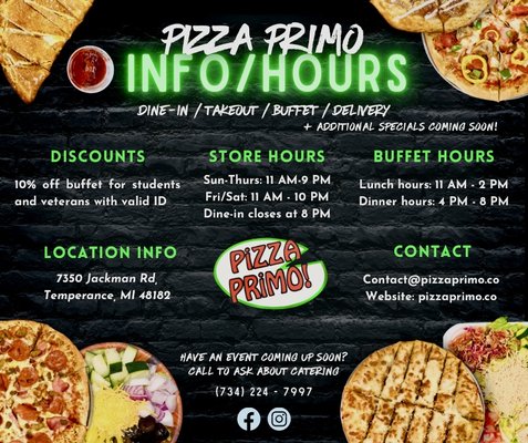 Menu photo 1 Pizza Primo Temperance, MI
