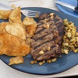 James Landing Grille - Medium well steak, when asked for medium rare, chips and succotash