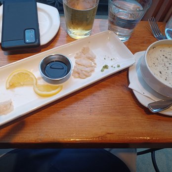 Taylor Shellfish Farms - Geoduck sushi and clam chowder.  Creamy and decadent soup, smooth and mild clam sushi.  Incredible! - Seafood Near Me - Seattle, Washington