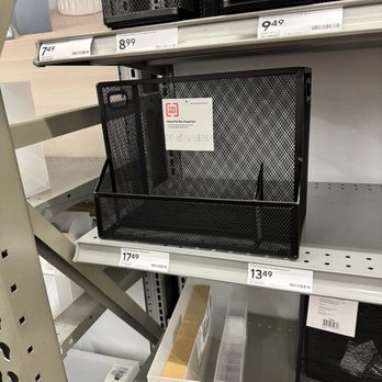 Staples - A black mesh file organizer is placed on a store shelf at Staples in Charlottesville, VA, with price tags visible. - Printing Services Near Me - Charlottesville, Virginia