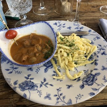 Alpenrose Vail - Goulash with German style pasta. Bit salty but good nonetheless. GER: Kalbrahmsgoukash - German Near Me - Vail, Colorado Alpenrose Vail - Goulash with German style pasta. Bit salty but good nonetheless. GER: Kalbrahmsgoukash - German Near Me - Vail, Colorado