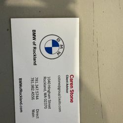 South Shore BMW - CARD CAREN STONE gave me yesterday after being rude and disrespectful.