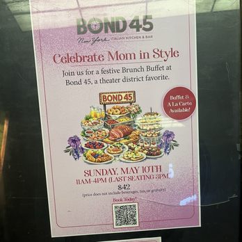 Bond 45 - They're having a Mothers Day event tomorrow - Italian Near Me - New York, New York Bond 45 - They're having a Mothers Day event tomorrow - Italian Near Me - New York, New York