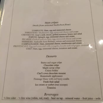 Les Embruns - English Menu (first page only - they have a much bigger menu, with individual dishes) - French Near Me - Paris, 75