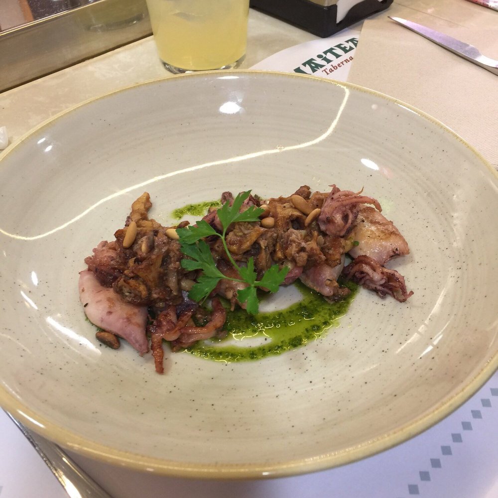 Maitea - Grilled squid with chanterelles and pesto.  Amazing. - Spanish Near Me - Barcelona, B