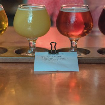 Carver Brewing Co. - Carver Brewing Company.  Flight of four: Lightner Creek lager, Yankee Boy NEIPA, Raspberry Wheat Ale, and Her Majesty. - New American Near Me - Durango, Colorado