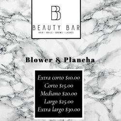 Beauty Bar - Blower & Iron 
Extra Short $10.00
Short $15.00
Medium $20.00
Long $25.00
Extra long $30.00