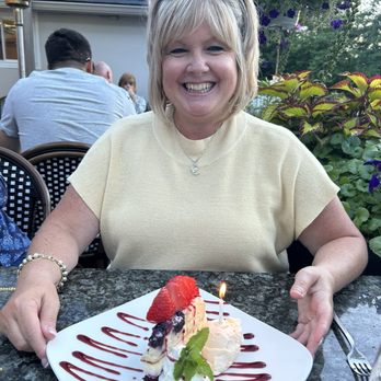 Fresco Smithfield - My Birthday Cake :) lemon blueberry cake with mascarpone & vanilla ice cream nice n light with fresh strawberries on top ! Excellent - Italian Near Me - Smithfield, Rhode Island