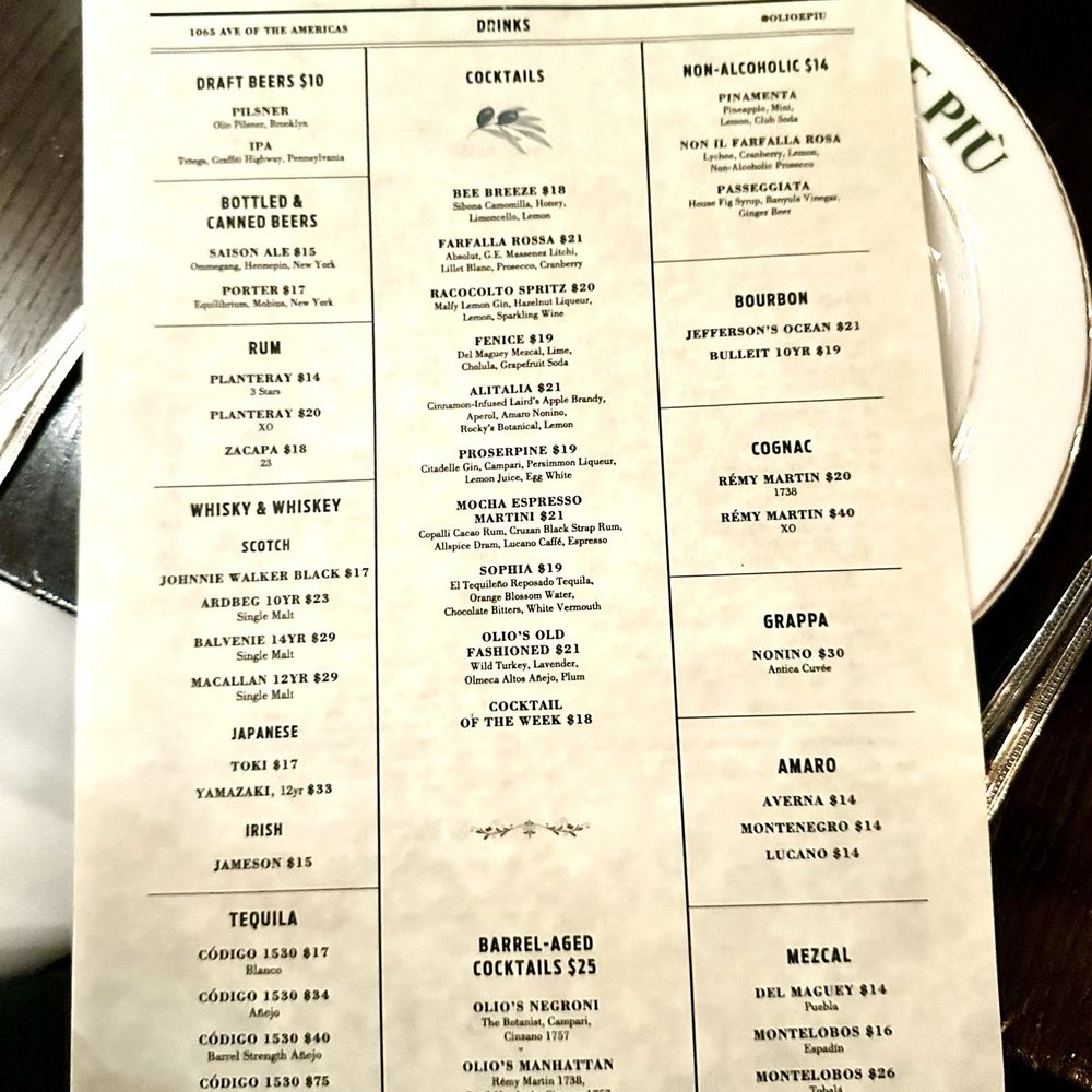 Olio E Più - Menu - Italian Near Me - New York, New York