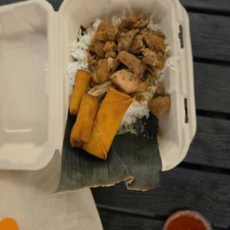 The IDK bowl, lumpias and adobo rice. The IDK bowl, lumpias and adobo rice.